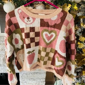 Debut Pink and Brown Graphic Sweater